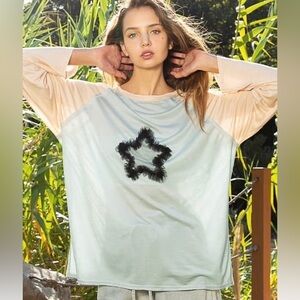 POL Oversize Raglan Long Sleeve Star Patch Tee